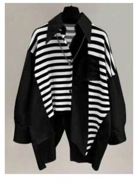 Black Stripe Uneven Top